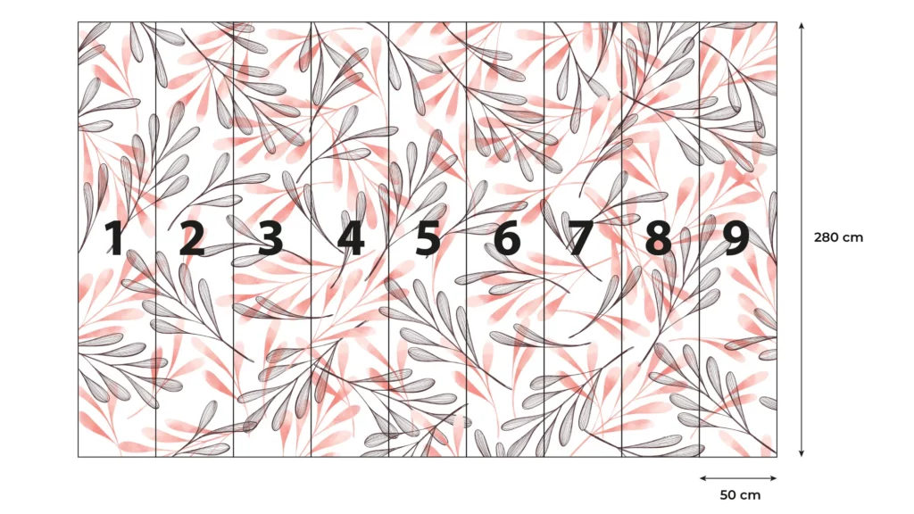 Dimensions d'un visuel de papier peint divisé en lé.