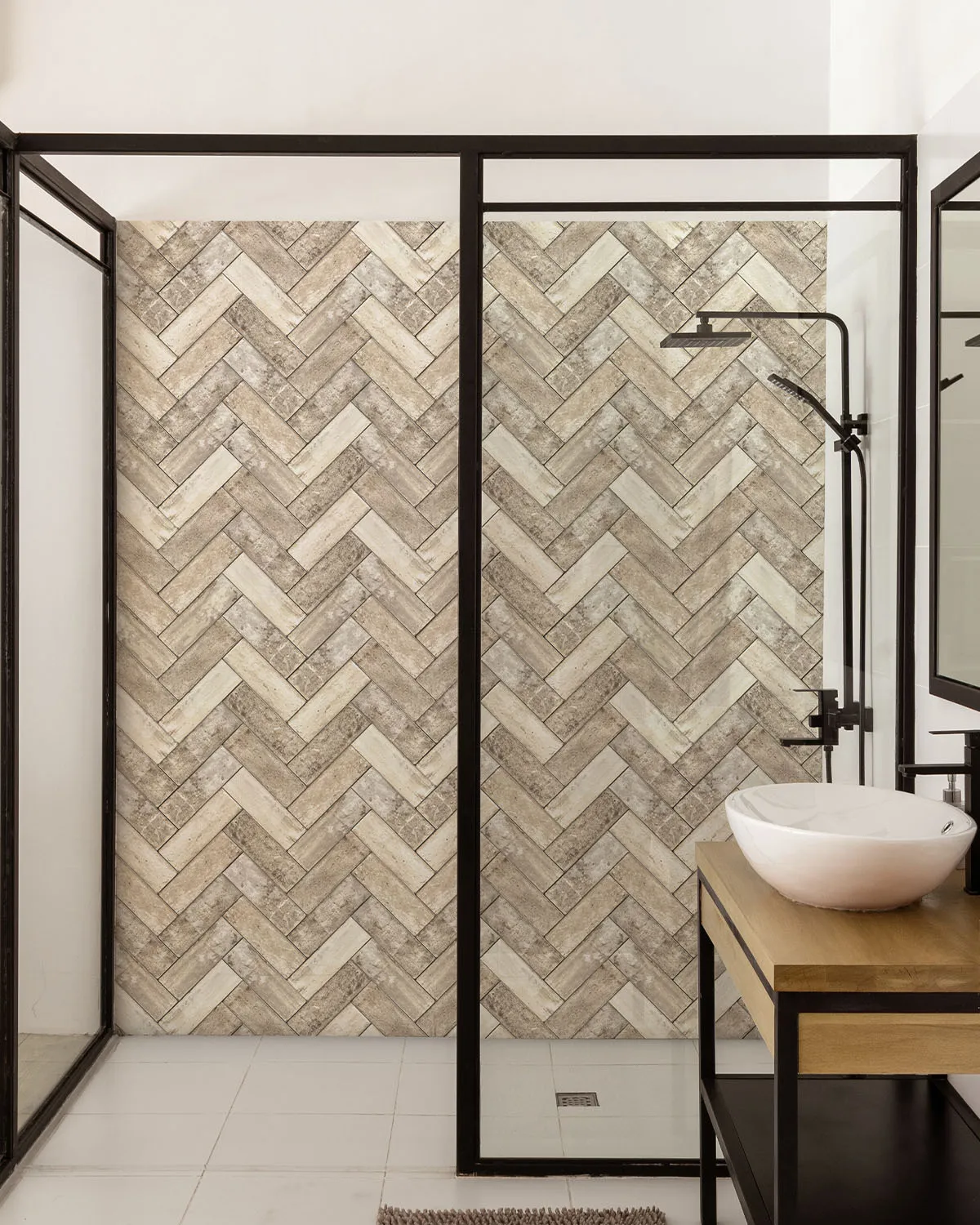 Panneau mural décoratif "Bejmat Chevron", étanche et sans joints pour douche, signé ID Panneaux